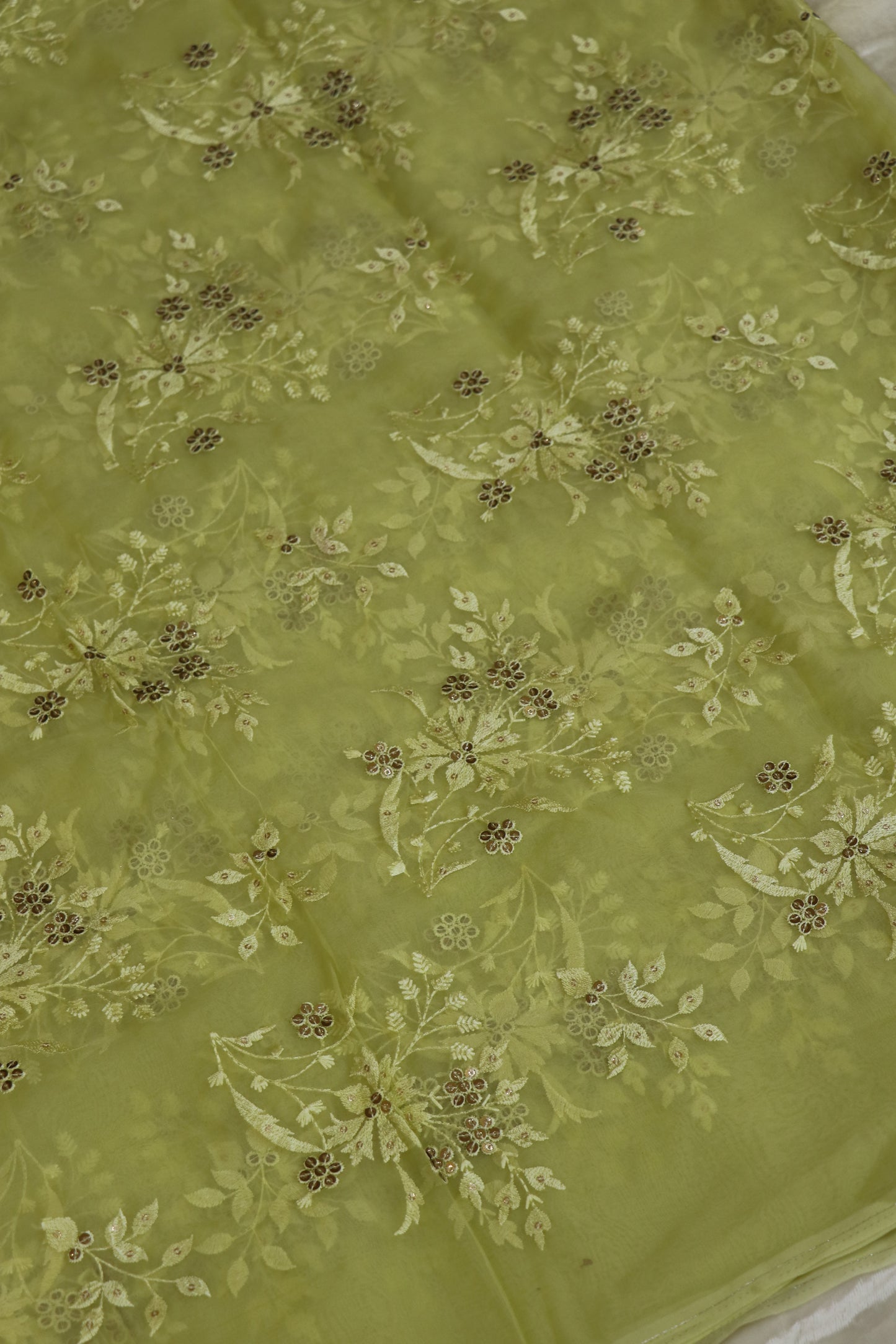 Organza Floral Embroidered Bunches Fabric With Sequins