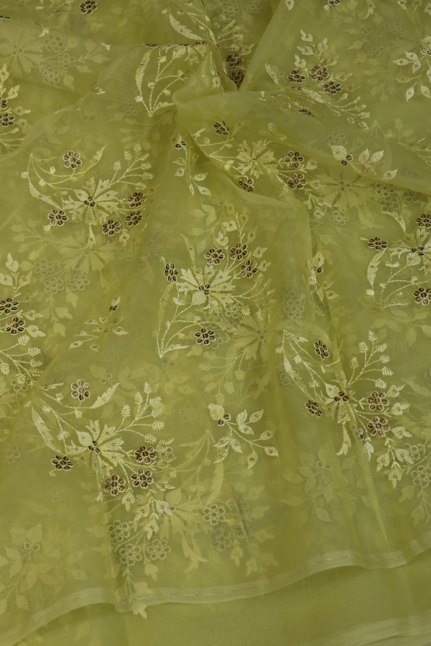 Organza Floral Embroidered Bunches Fabric With Sequins