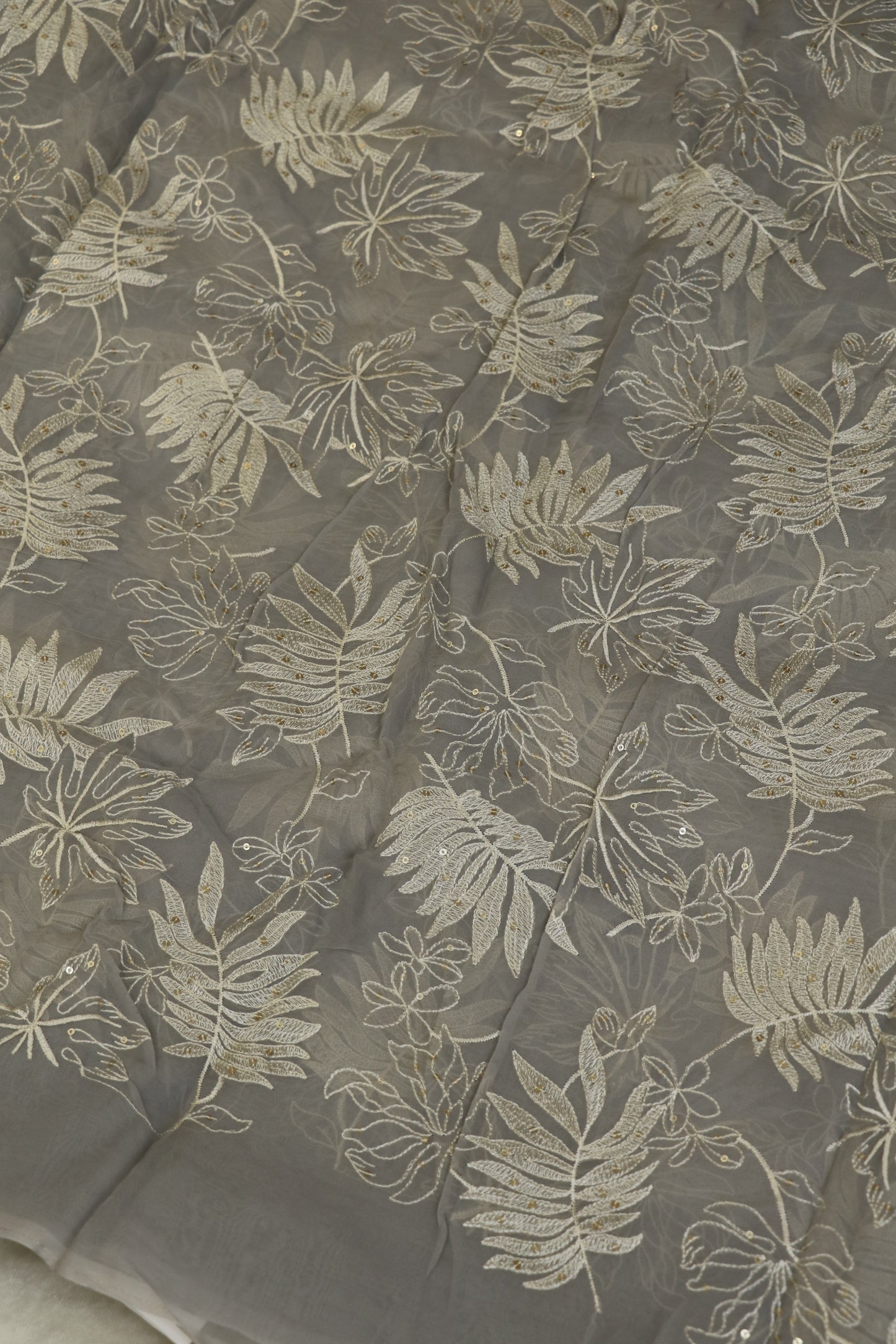 Pine Leaf Shape Patterned Embroidered Organza Fabric