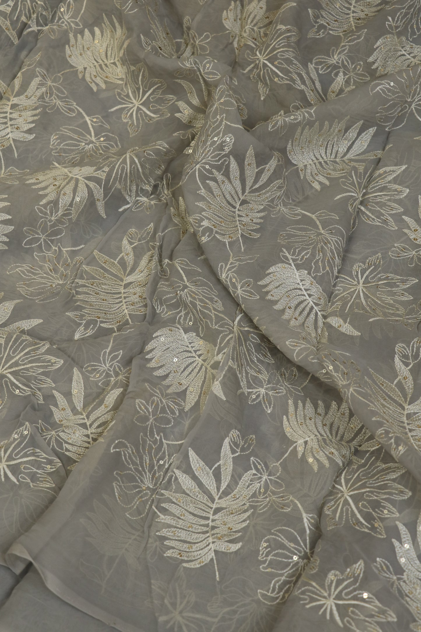 Pine Leaf Shape Patterned Embroidered Organza Fabric