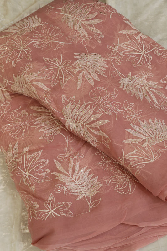Pine Leaf Shape Patterned Embroidered Organza Fabric
