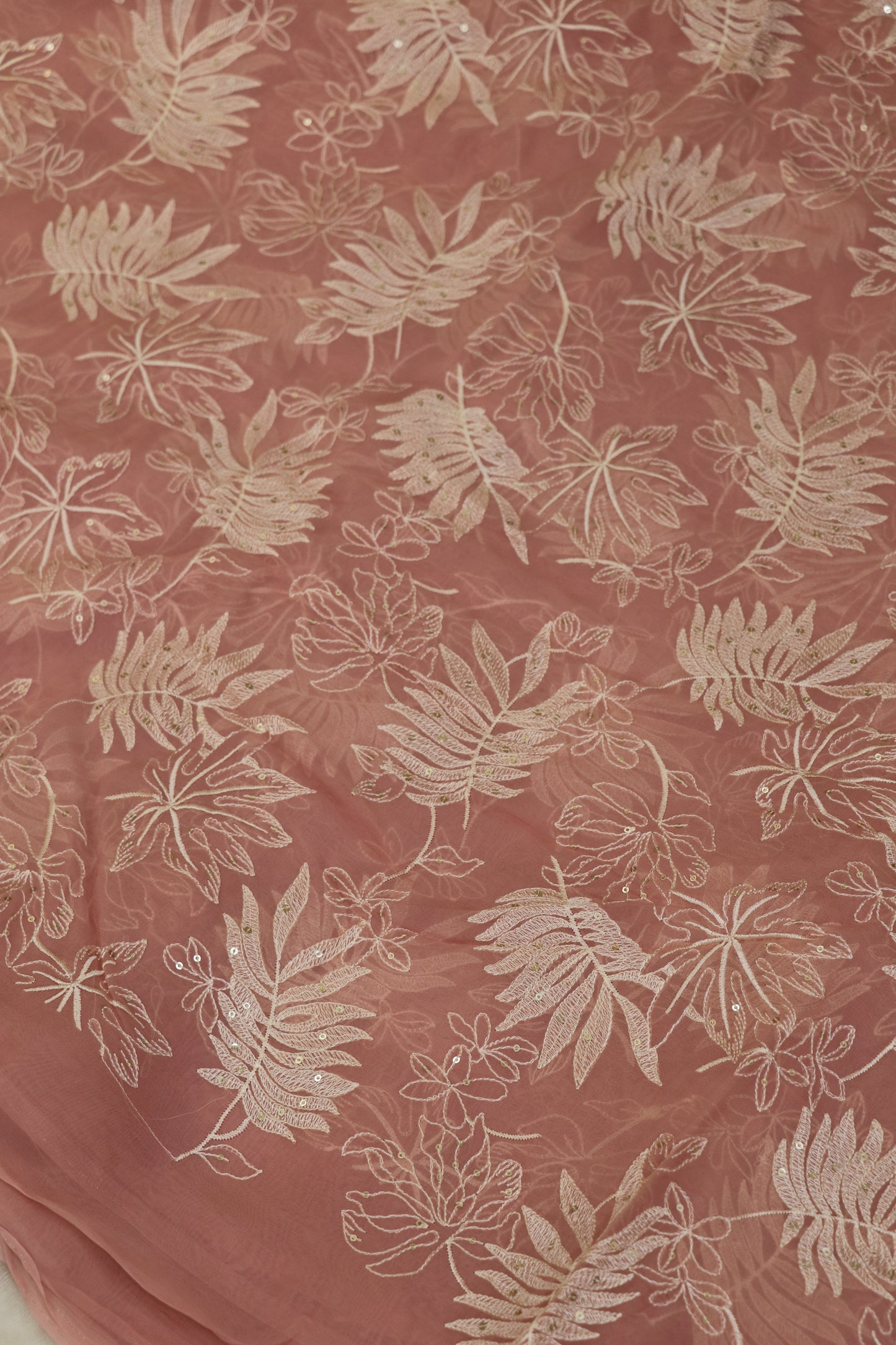 Pine Leaf Shape Patterned Embroidered Organza Fabric