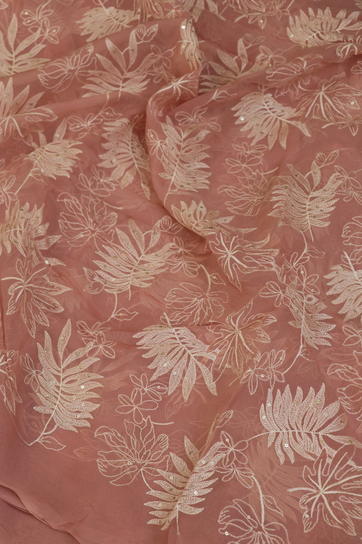 Pine Leaf Shape Patterned Embroidered Organza Fabric