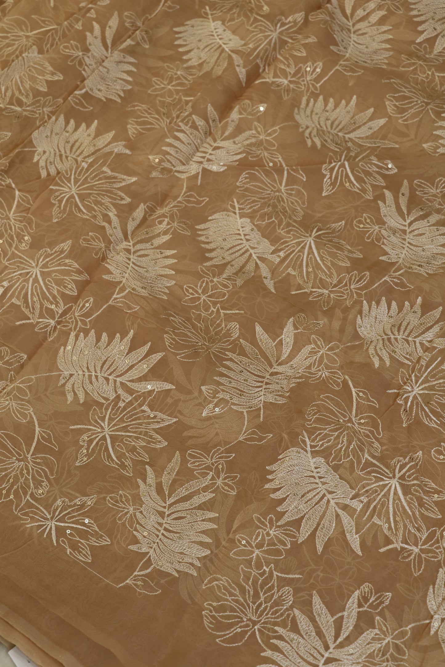 Pine Leaf Shape Patterned Embroidered Organza Fabric