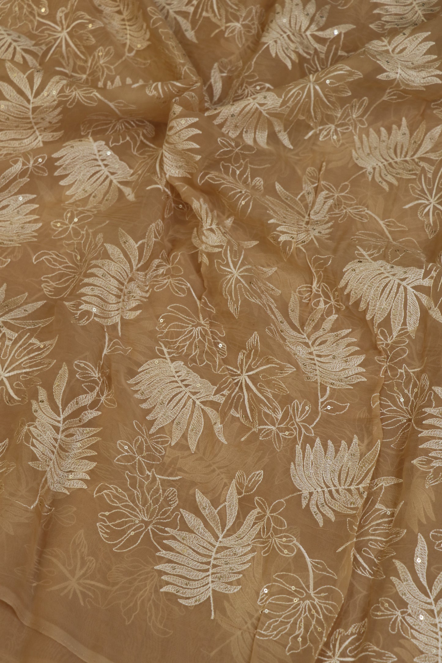 Pine Leaf Shape Patterned Embroidered Organza Fabric