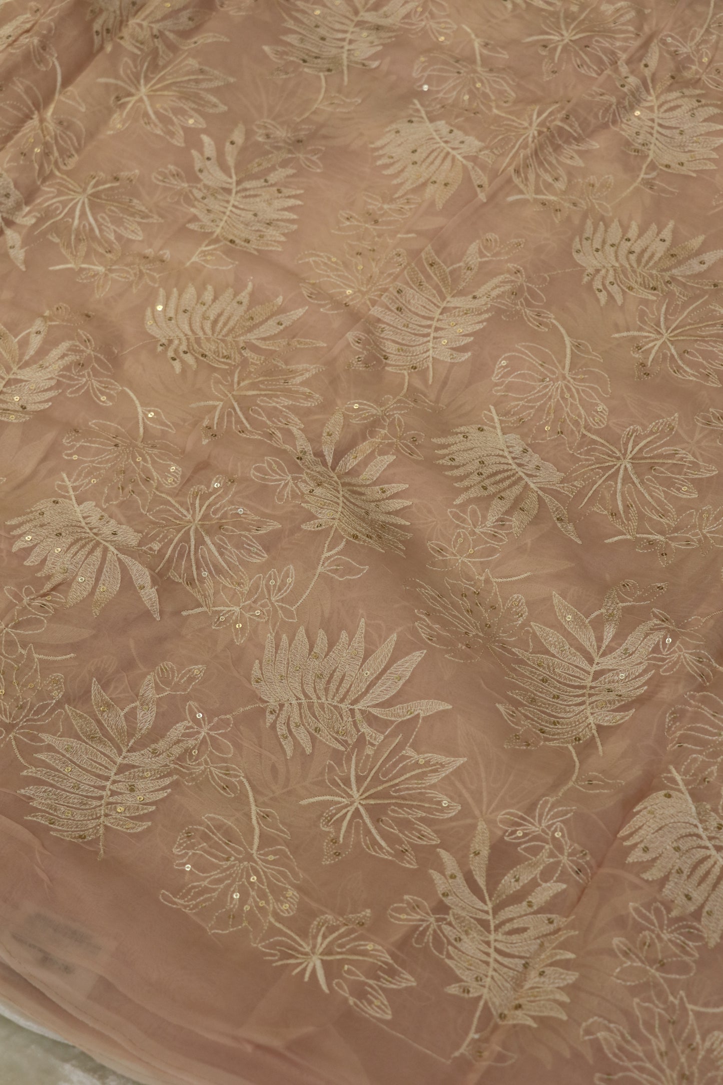 Pine Leaf Shape Patterned Embroidered Organza Fabric