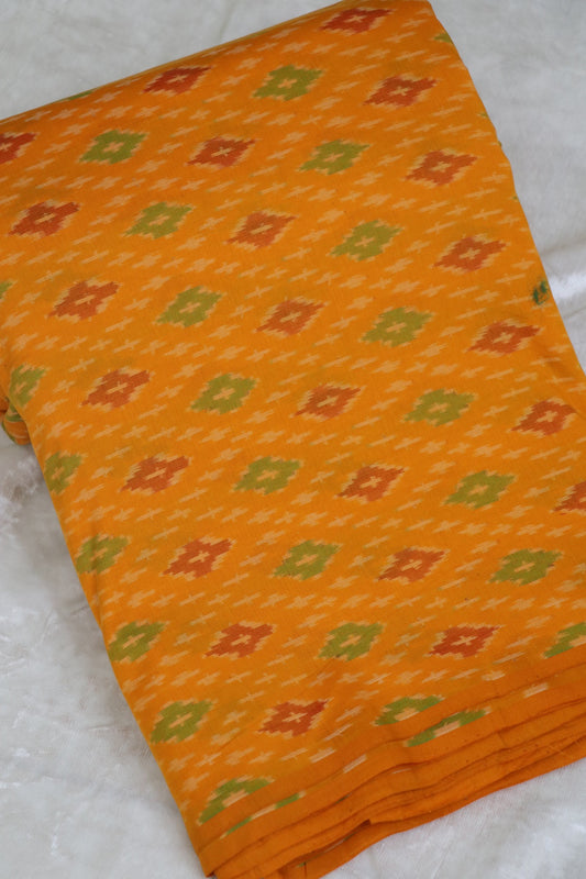 Pumpkin Orange Pure Cotton Silk Ikkat Hand Woven Fabric