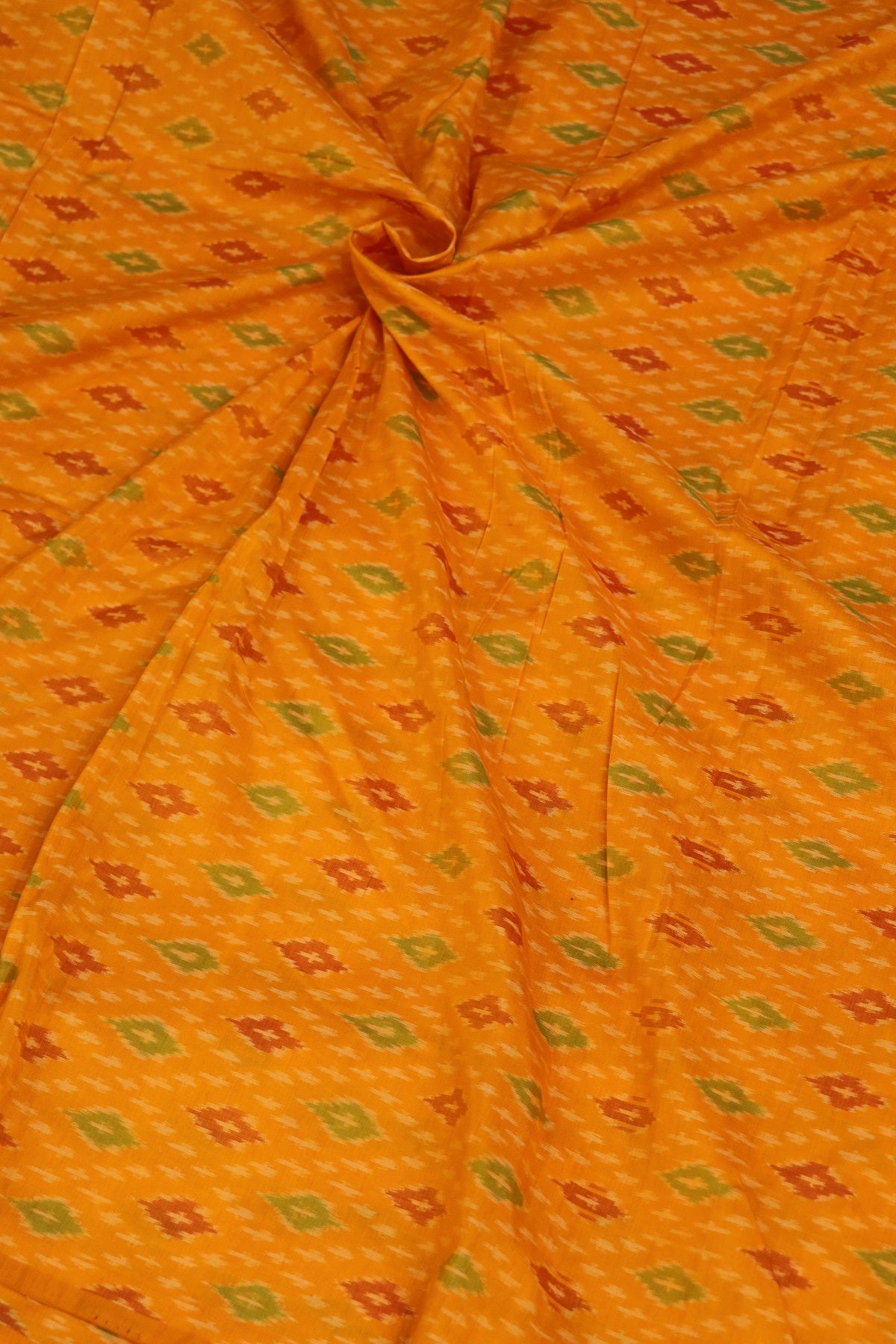 Pumpkin Orange Pure Cotton Silk Ikkat Hand Woven Fabric