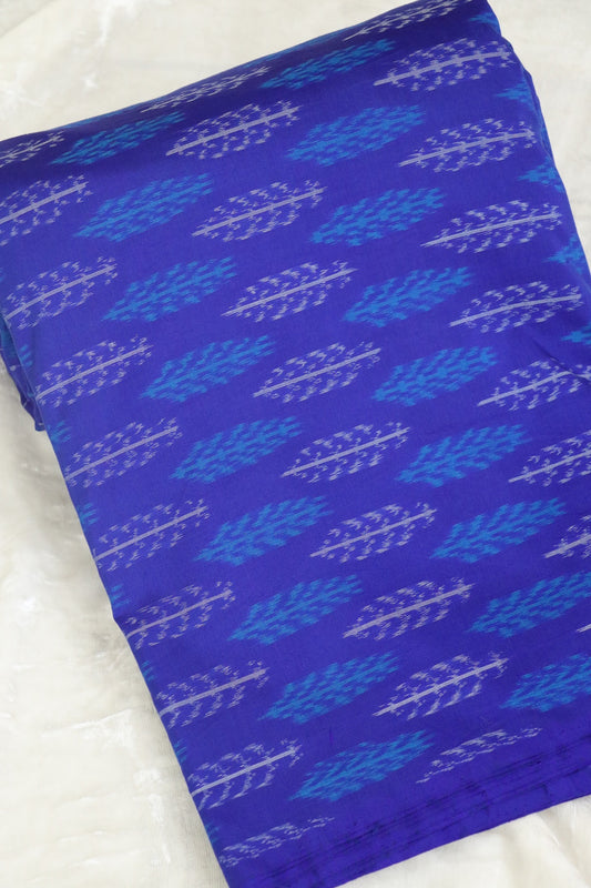 Cobalt  Blue Pure Cotton Silk Ikkat Woven Fabric