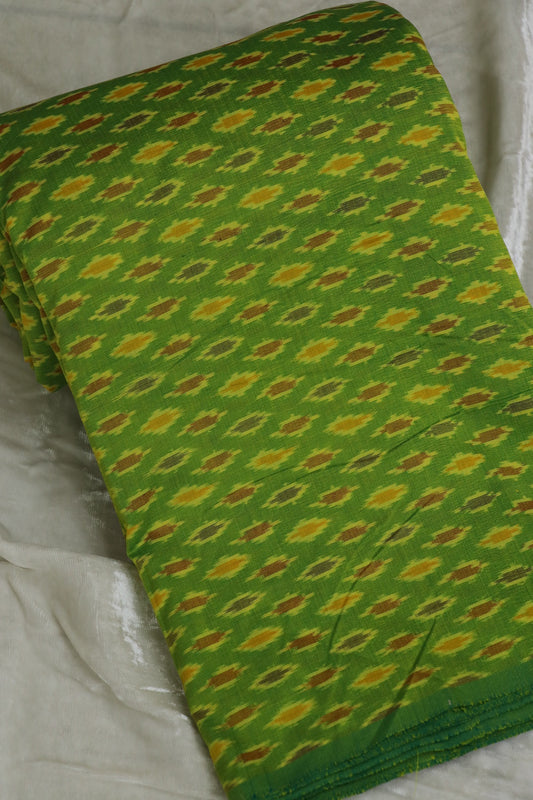 Lime Green Pure Cotton Silk Ikkat Hand Woven Fabric