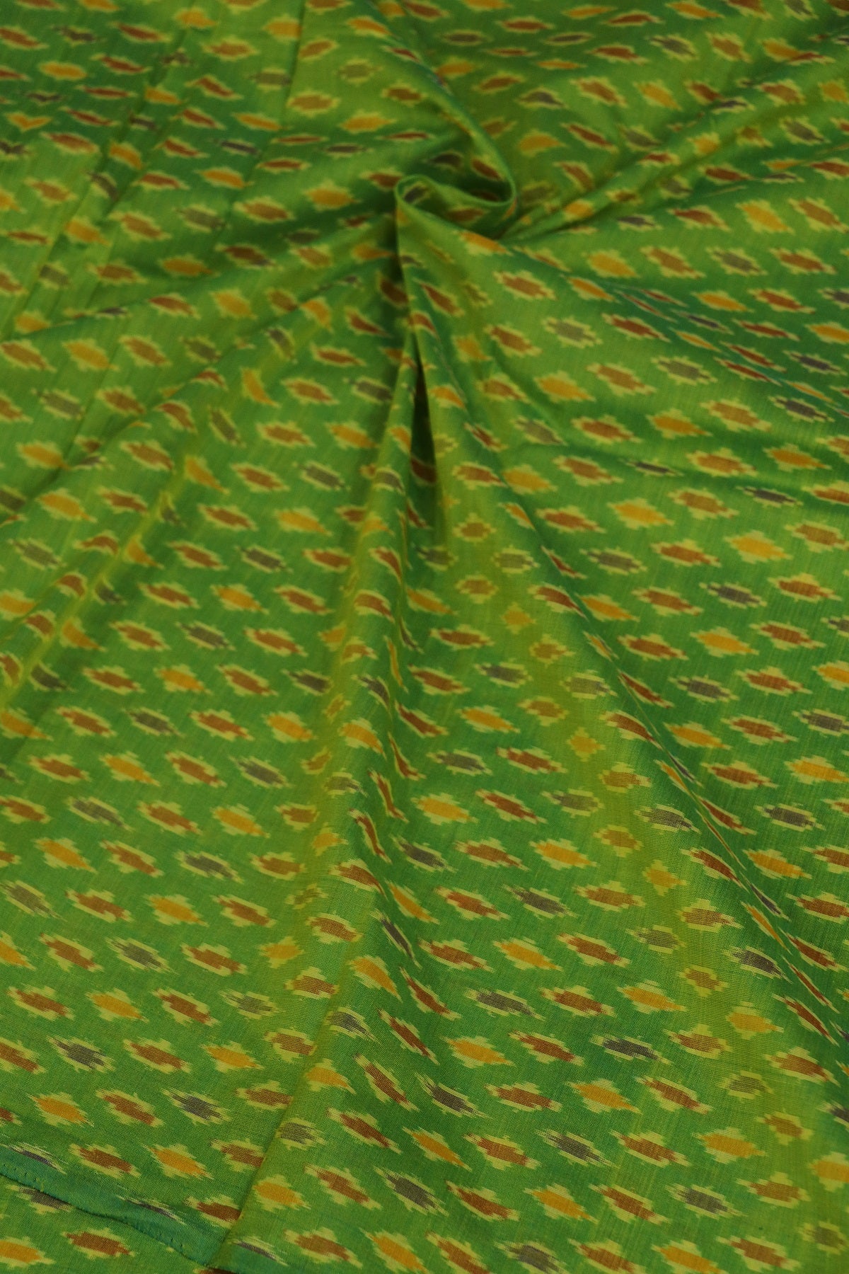 Lime Green Pure Cotton Silk Ikkat Hand Woven Fabric