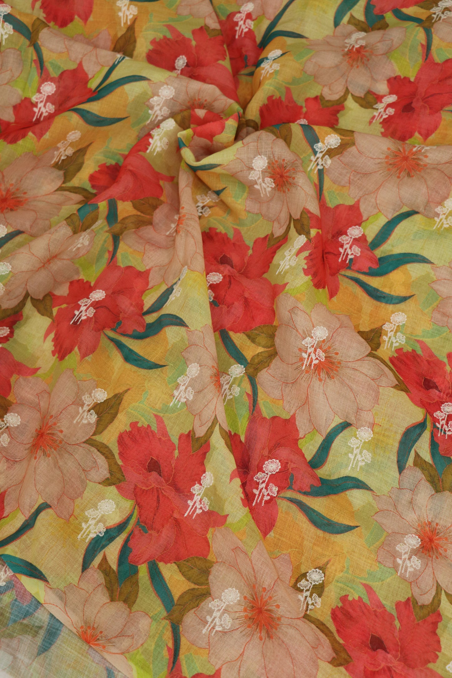 Semi Lenin Dual Shaded Floral & Embroidered Fabric