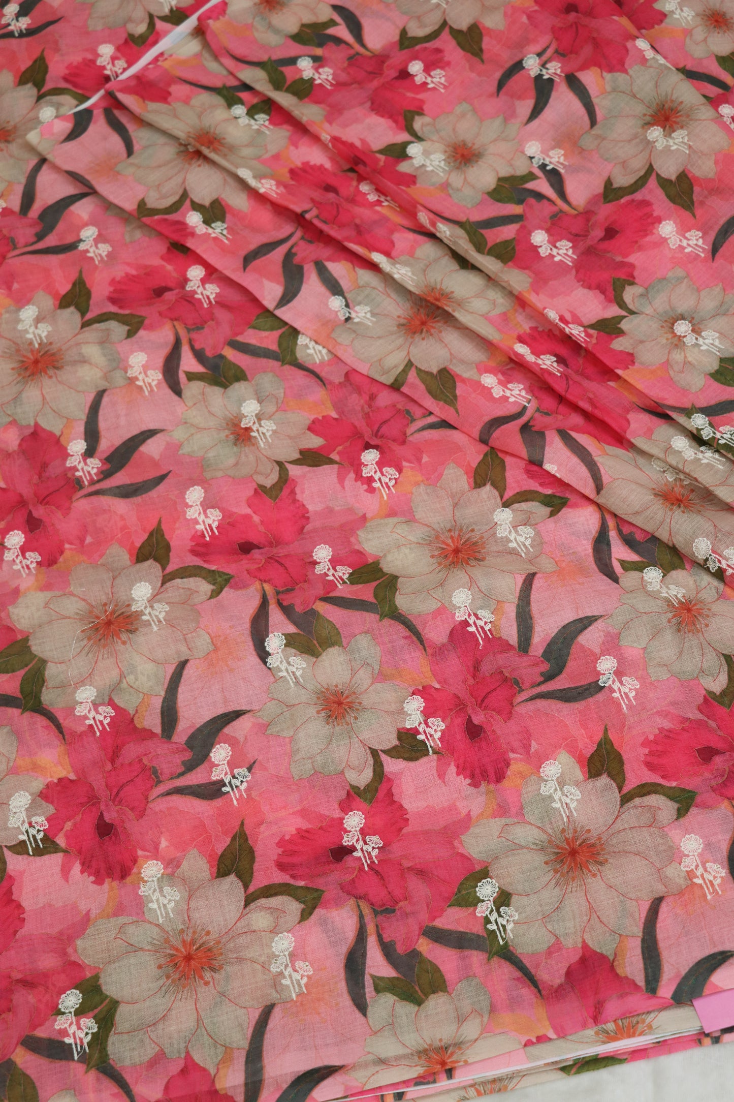 Semi Lenin Dual Shaded Floral & Embroidered Fabric