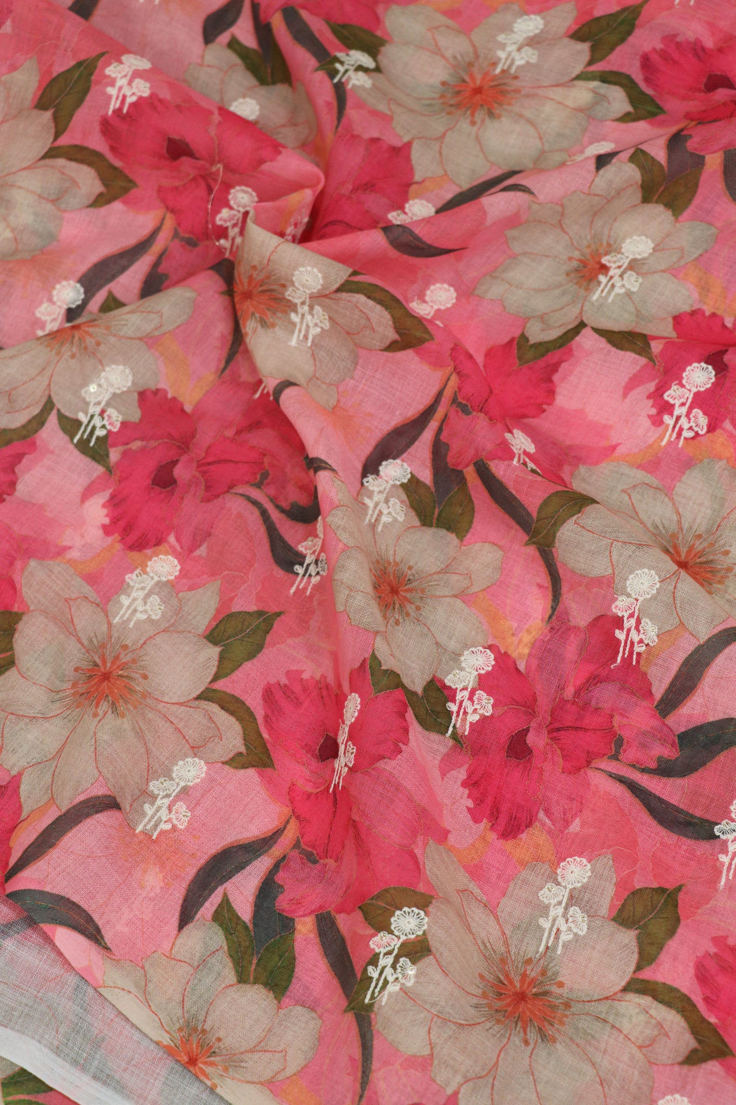 Semi Lenin Dual Shaded Floral & Embroidered Fabric