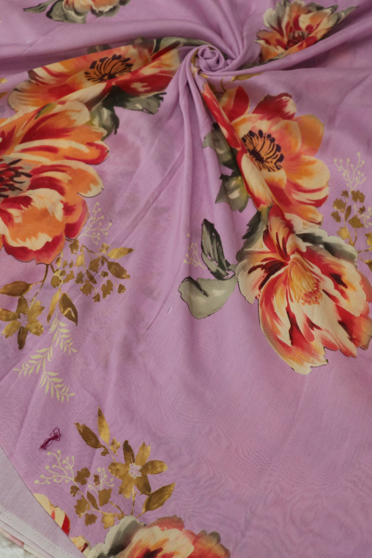 Orchid Purple Floral Printed Mul Chanderi Fabric