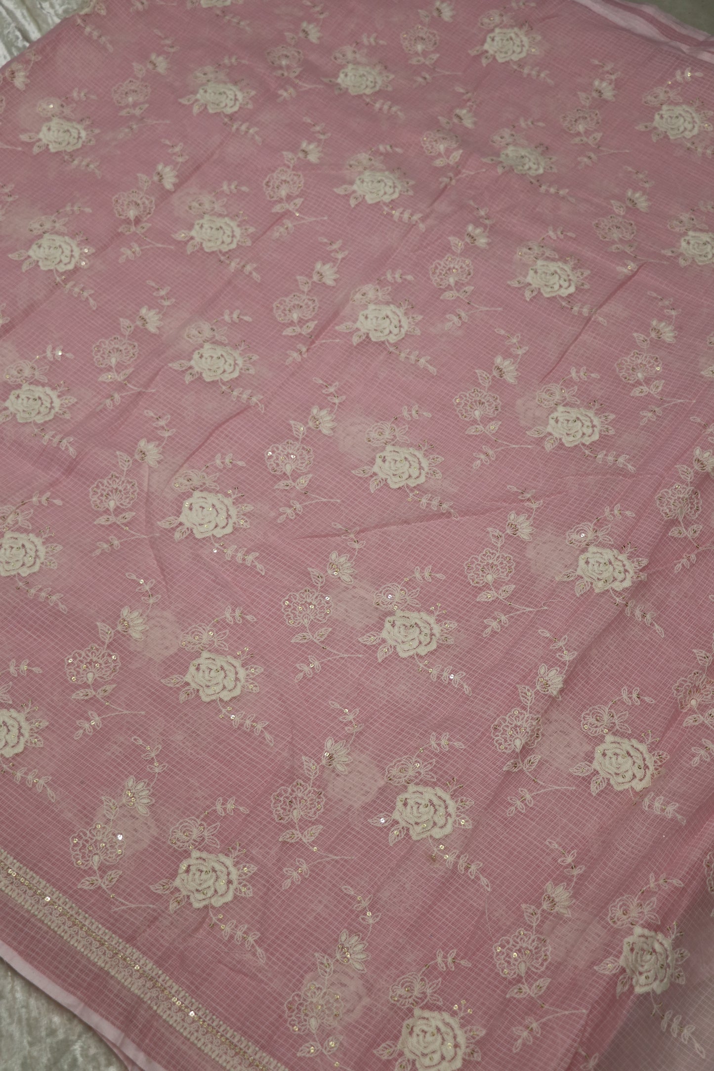 Cotton Kota Embroidered Floral Bunches With Sequins