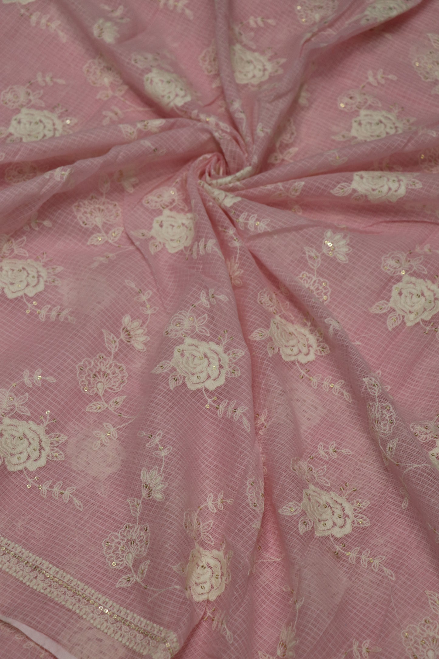 Cotton Kota Embroidered Floral Bunches With Sequins