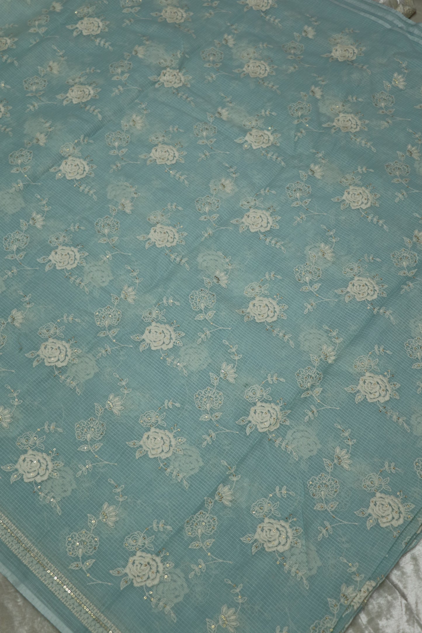 Cotton Kota Embroidered Floral Bunches With Sequins