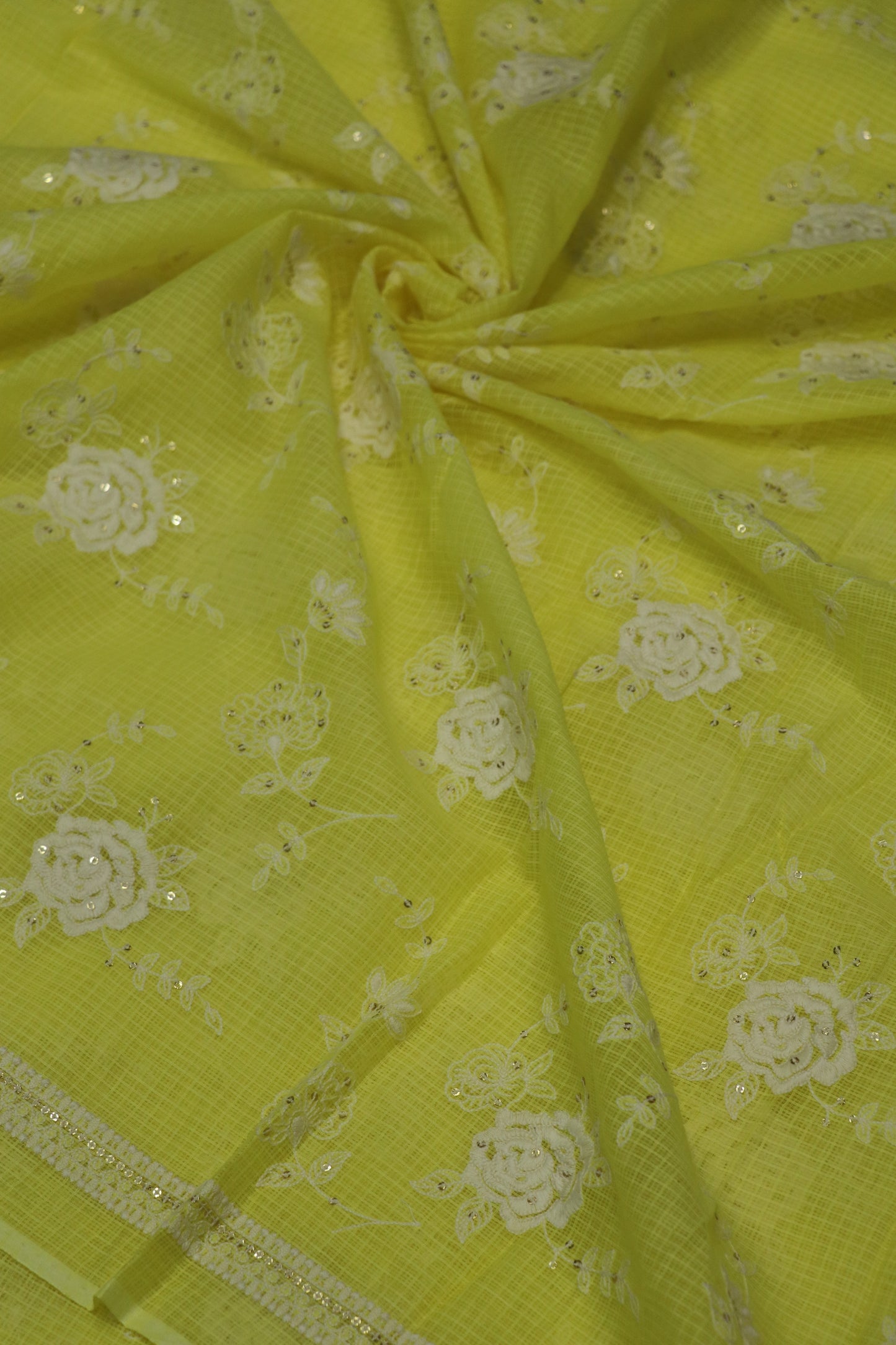 Cotton Kota Embroidered Floral Bunches With Sequins