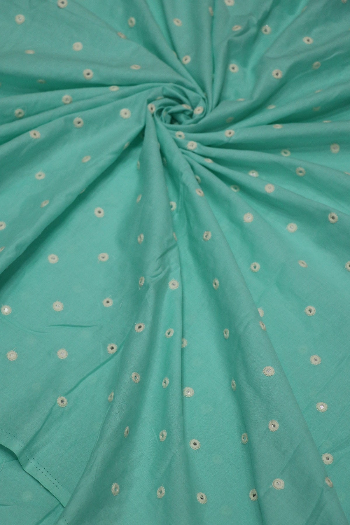 Round Mirror Embroidered  Mul Cotton Fabric