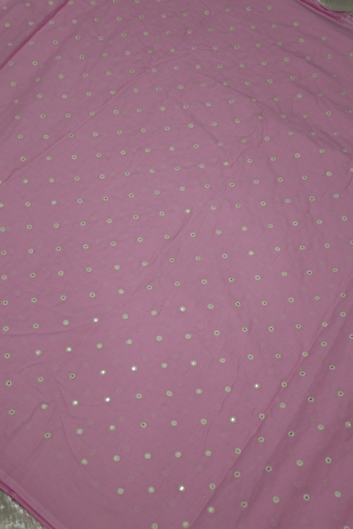 Round Mirror Embroidered  Mul Cotton Fabric