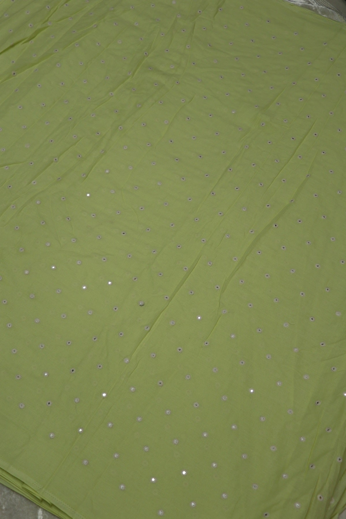 Round Mirror Embroidered  Mul Cotton Fabric