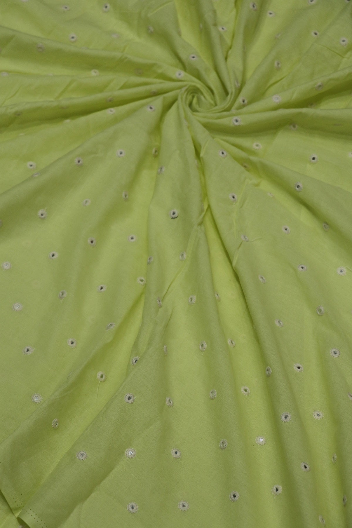 Round Mirror Embroidered  Mul Cotton Fabric