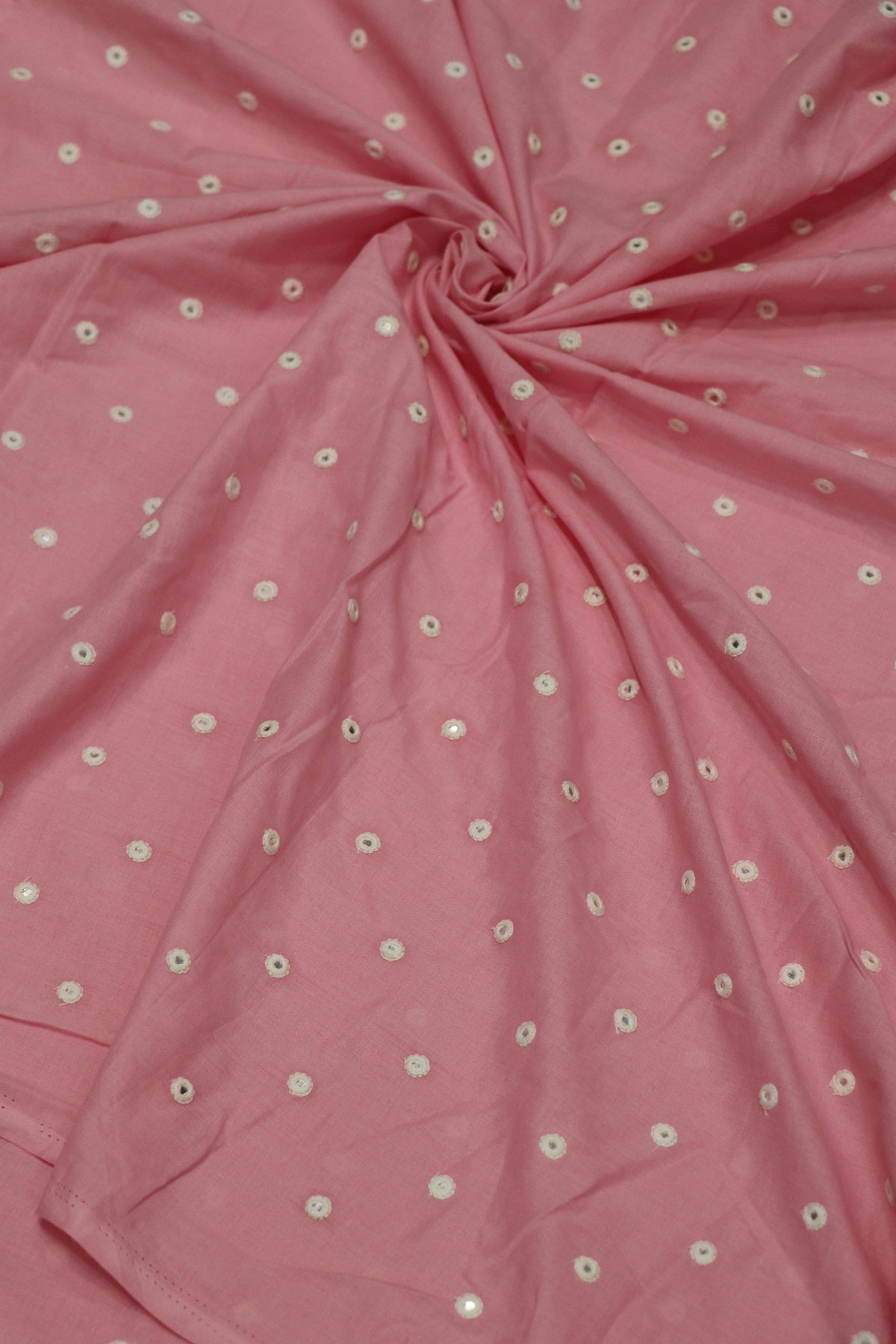 Round Mirror Embroidered  Mul Cotton Fabric