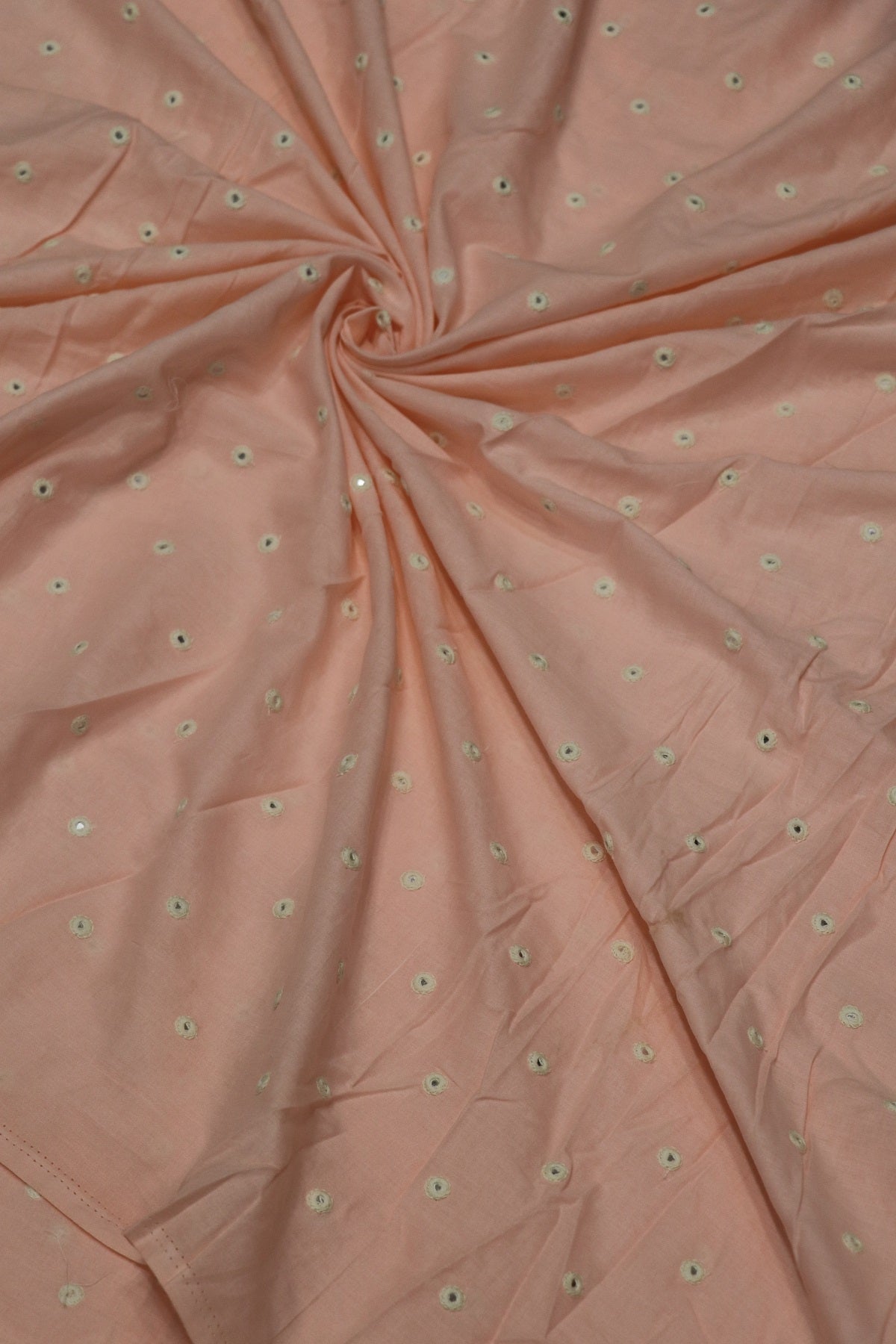 Round Mirror Embroidered  Mul Cotton Fabric