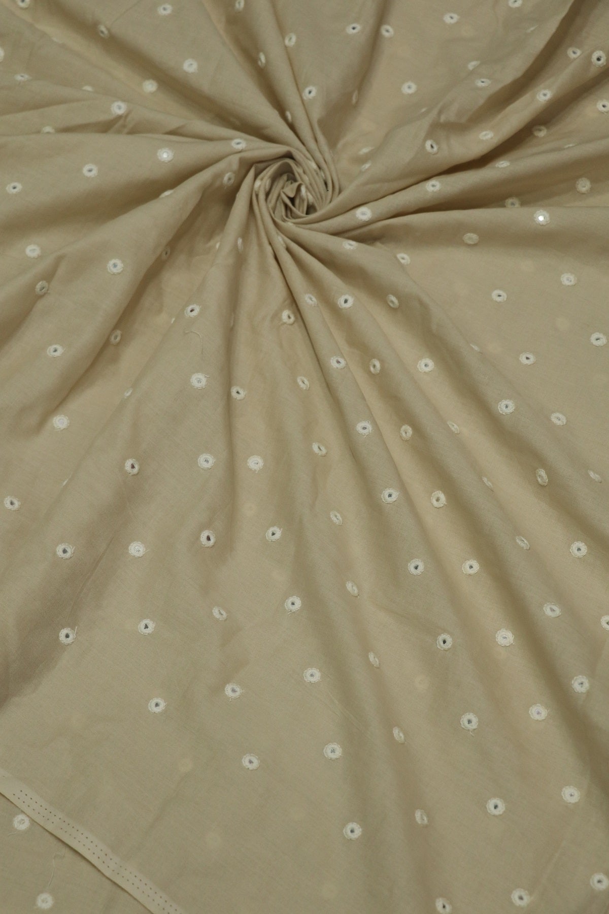 Round Mirror Embroidered  Mul Cotton Fabric