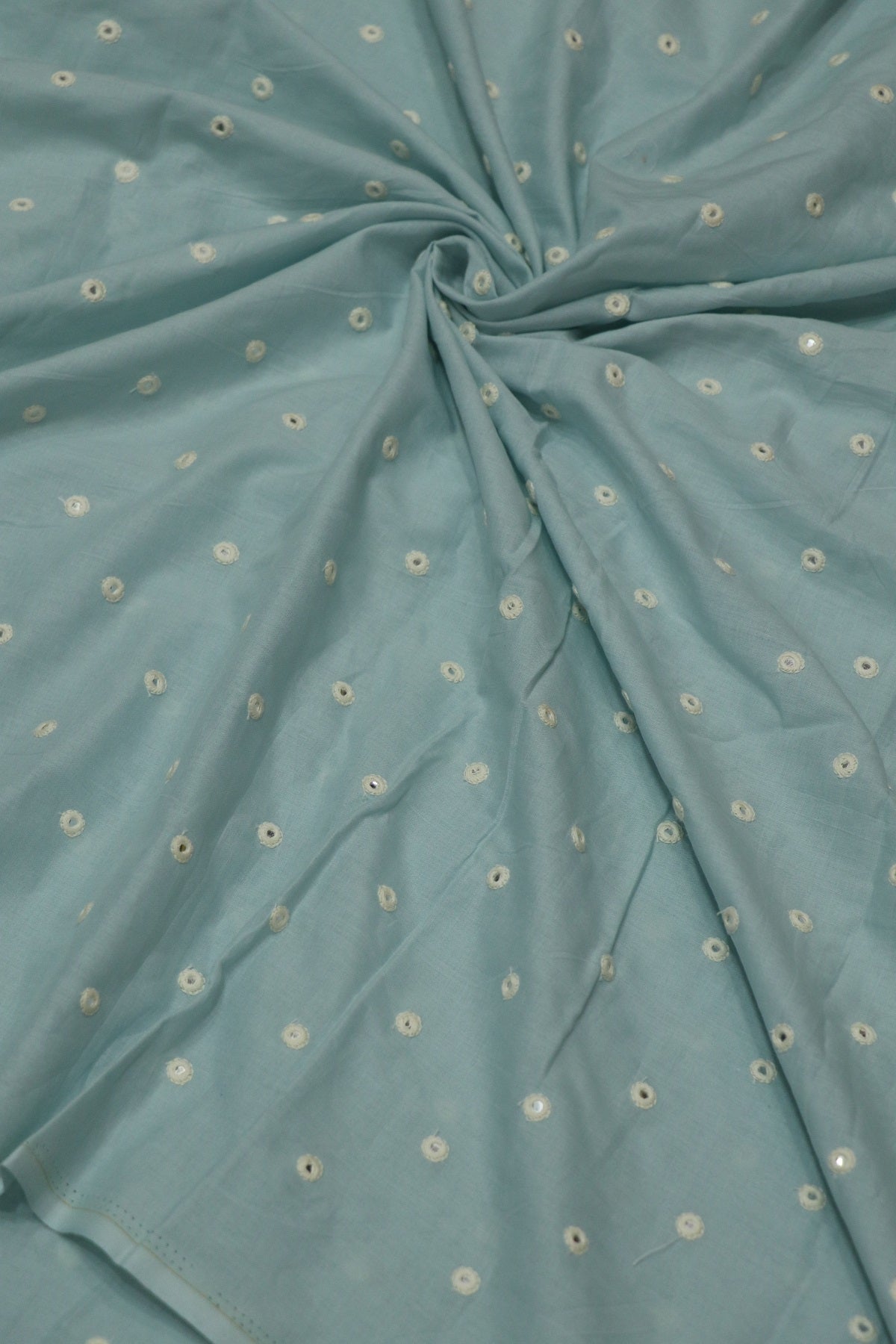 Round Mirror Embroidered  Mul Cotton Fabric