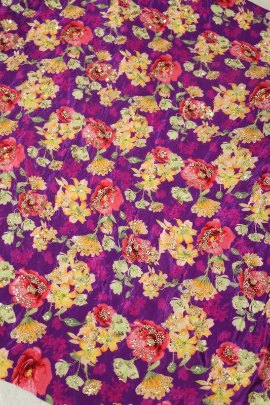 Pure Natural Crepe Floral Bunches Cut Beadwork Fabric