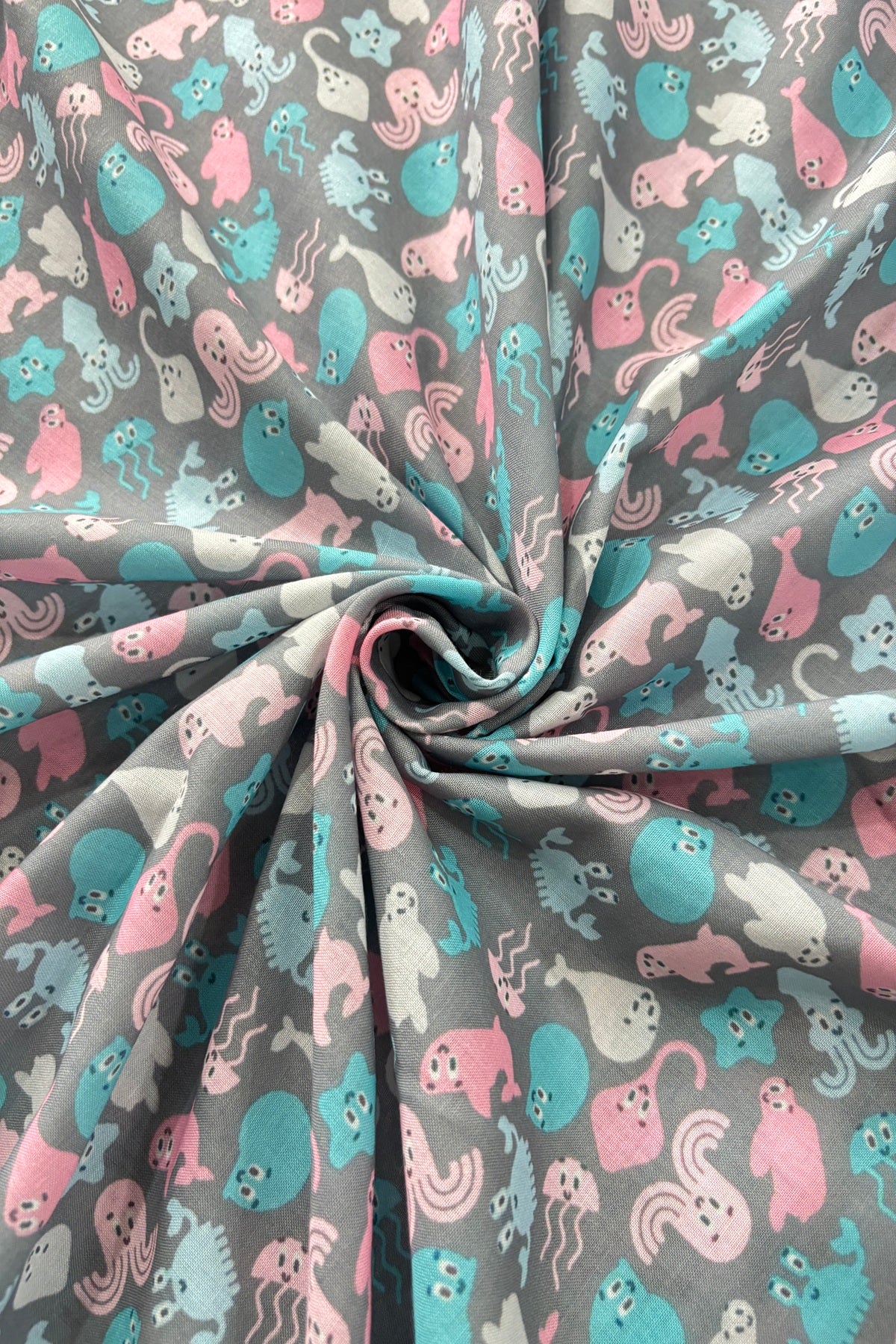 Sea Animals Printed Cambric Cotton Fabric