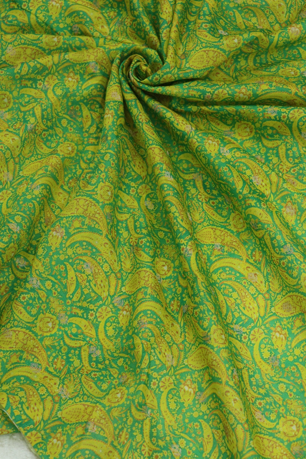 Pure Chanderi Paisley Dual Toned Printed Woven Fabric