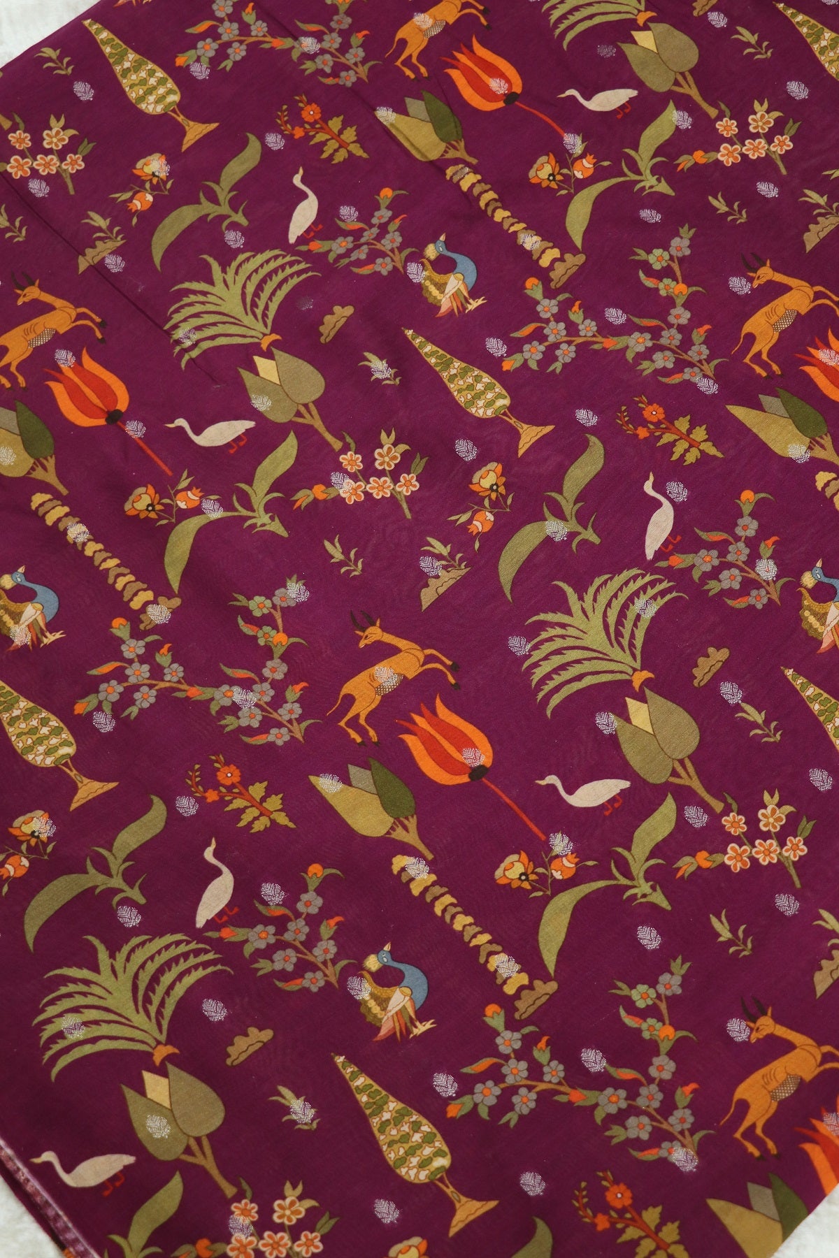 Jungle Themed Floral Printed Chanderi Woven Fabric