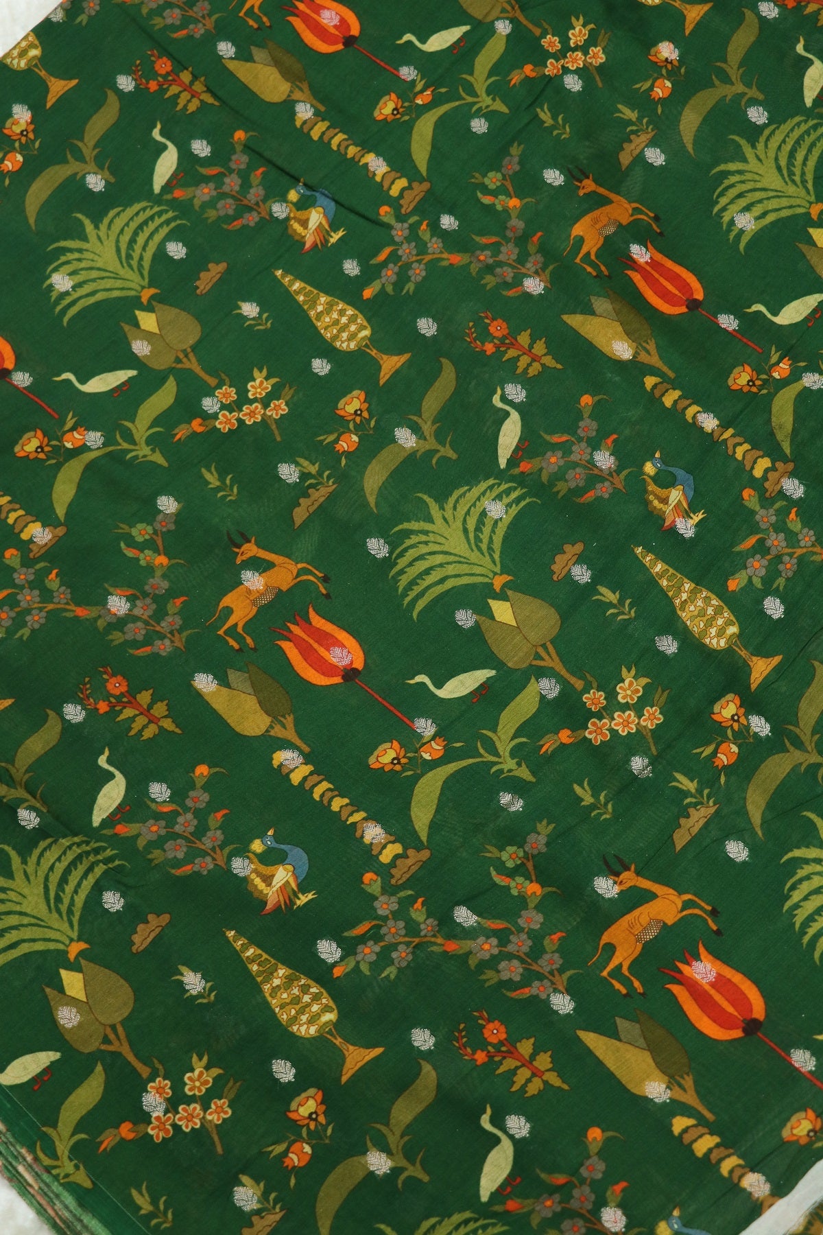 Jungle Themed Floral Printed Chanderi Woven Fabric