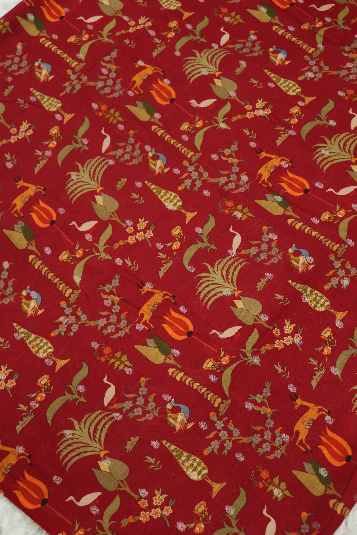 Jungle Themed Floral Printed Chanderi Woven Fabric