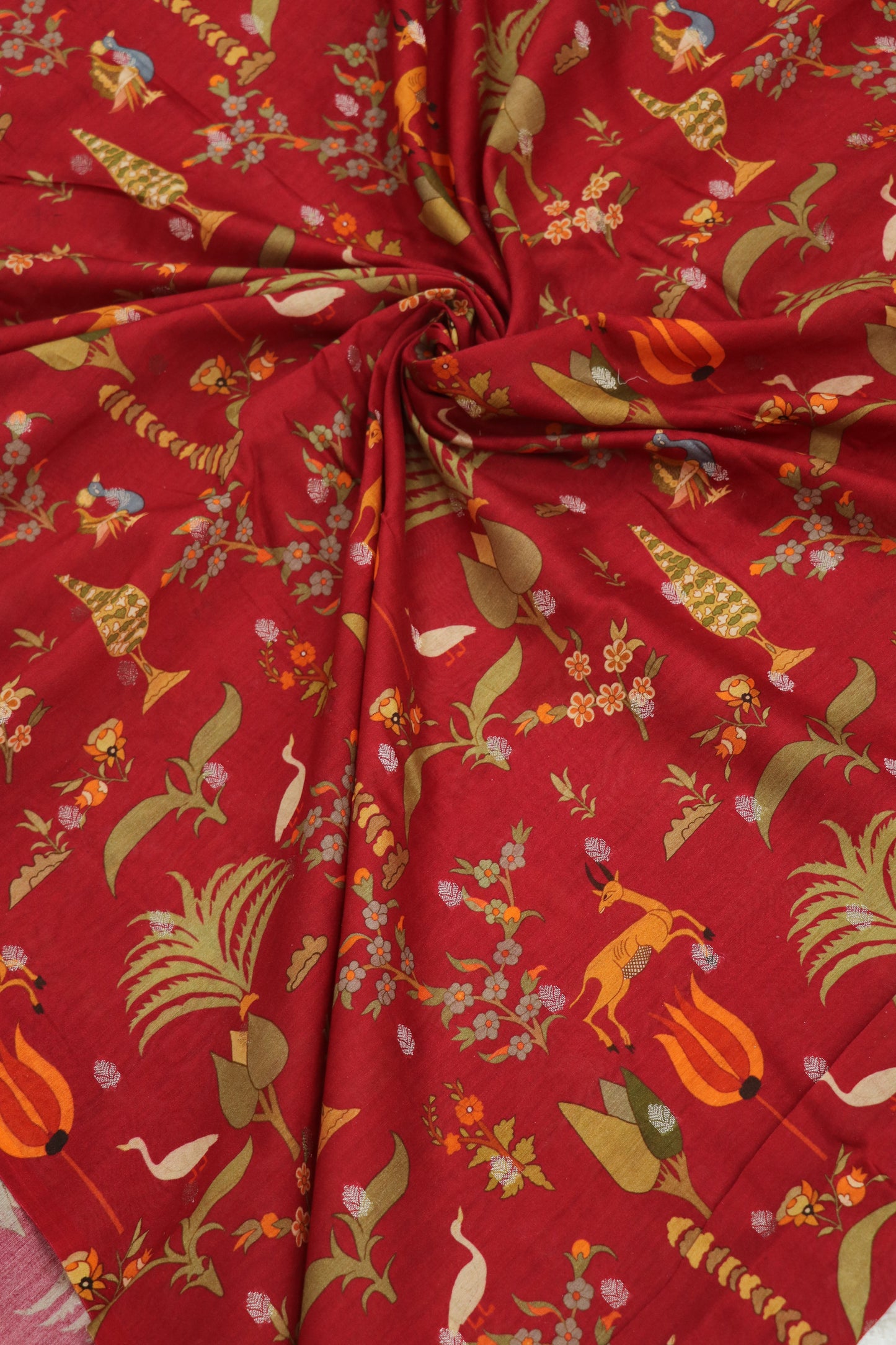 Jungle Themed Floral Printed Chanderi Woven Fabric