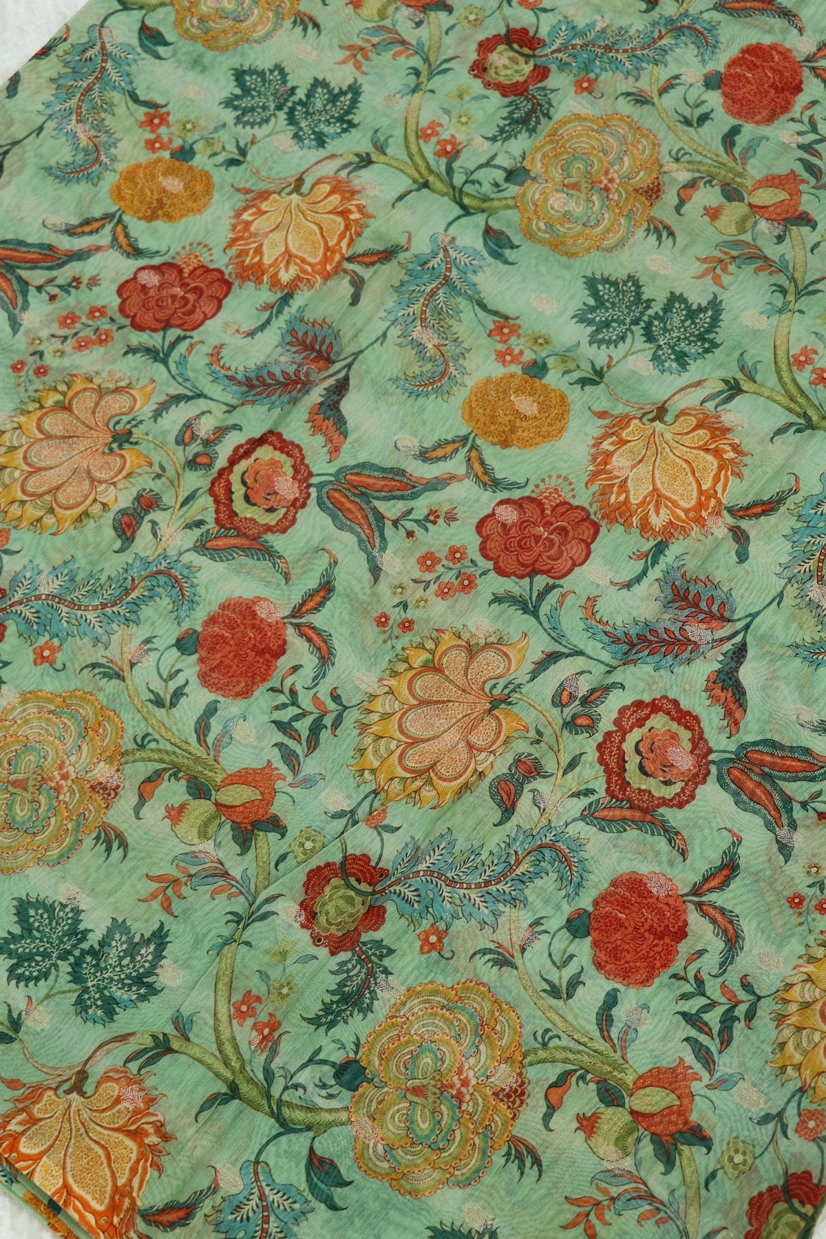 Pure Chanderi Cone Flower & Marigold Floral Printed Woven Fabric