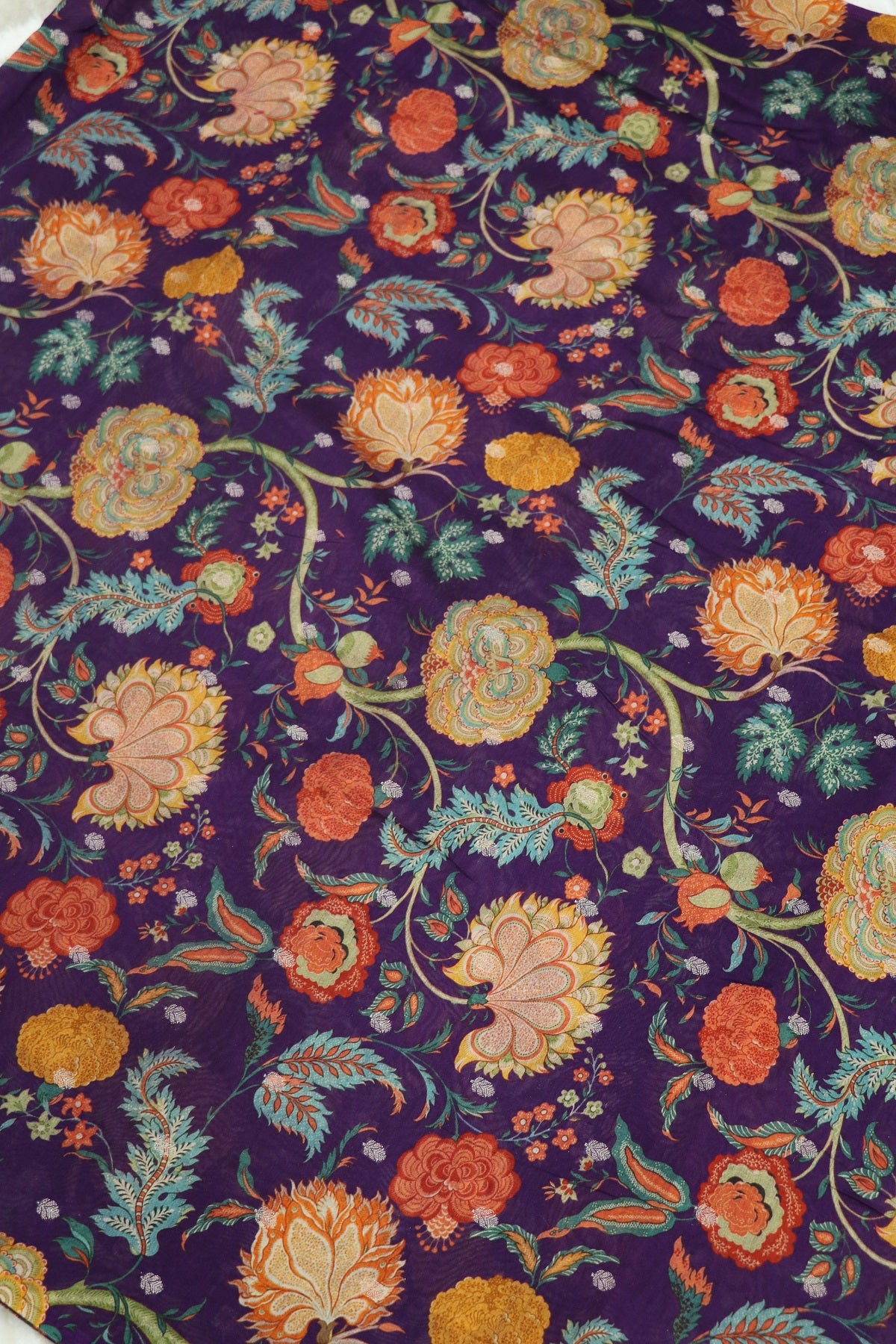 Pure Chanderi Cone Flower & Marigold Floral Printed Woven Fabric
