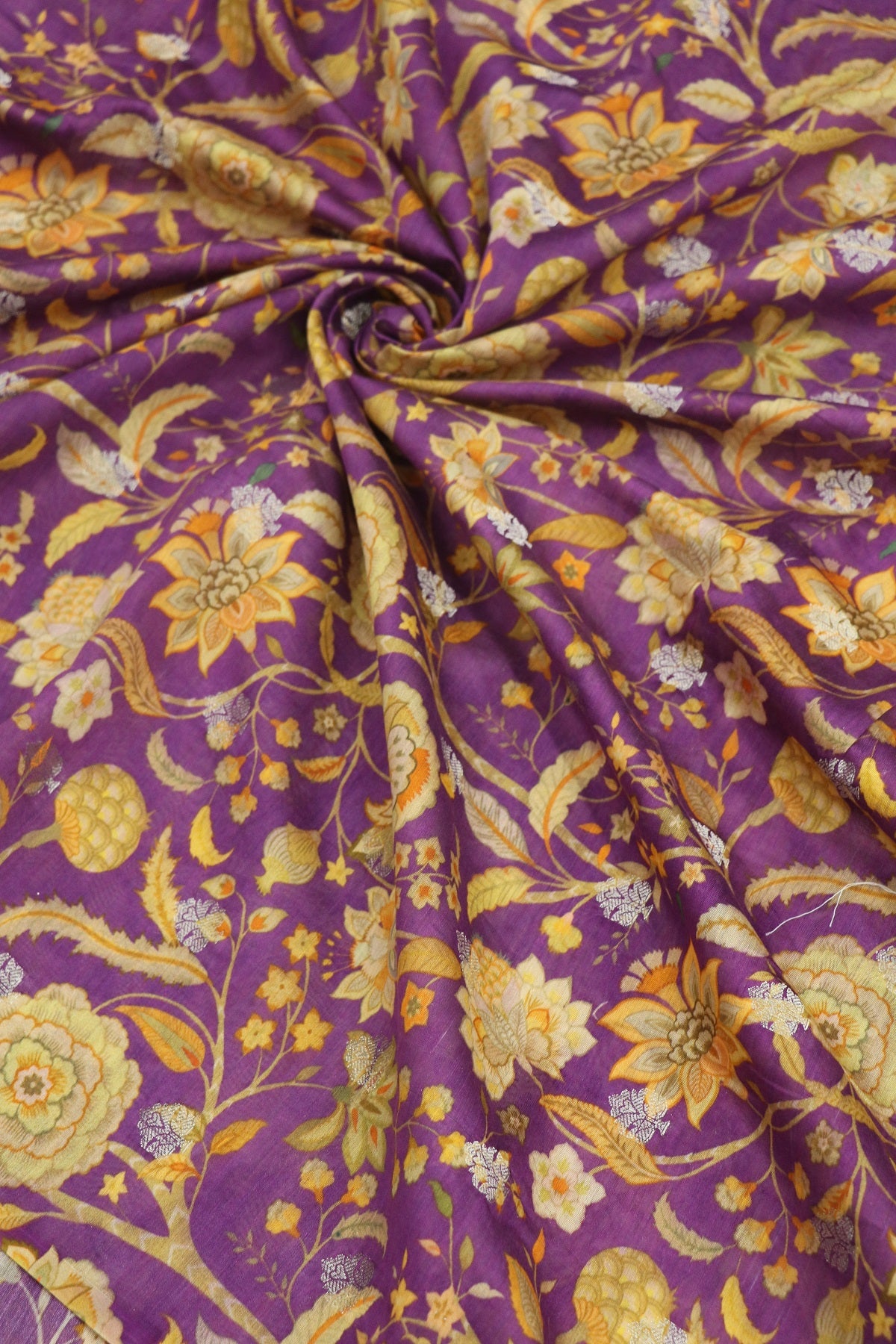Pomagranate Purple Pure Chanderi Floral printed Woven Fabric