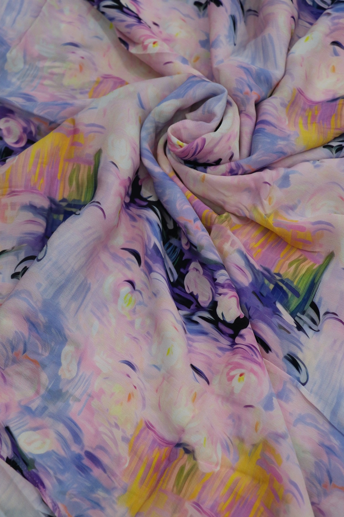 Abstract Pattern With Hues of Pink Lotus Flower Floral Printed crepe Fabric