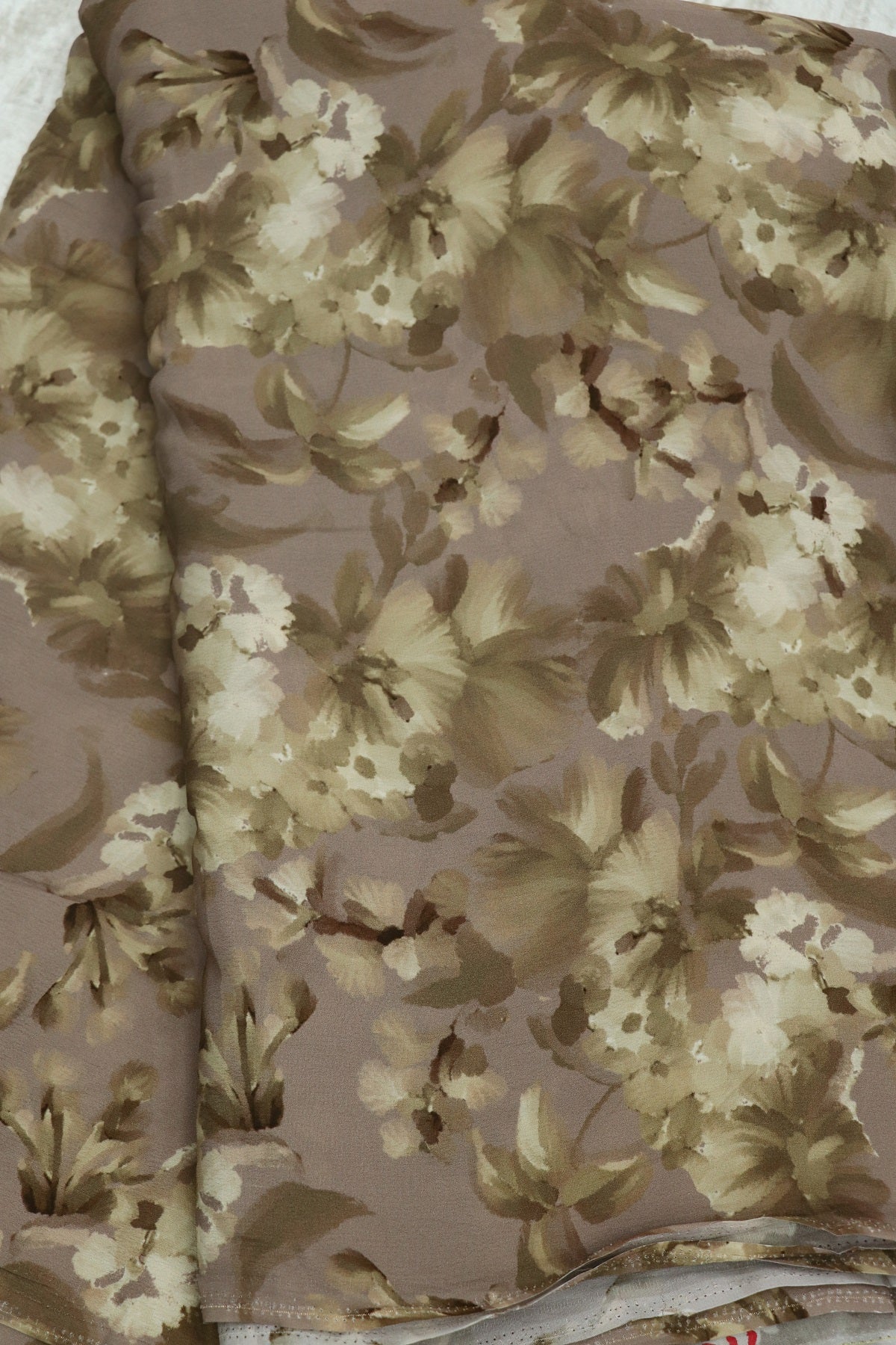 Grey Color With Red & Pink Floral Printed crepe Fabric