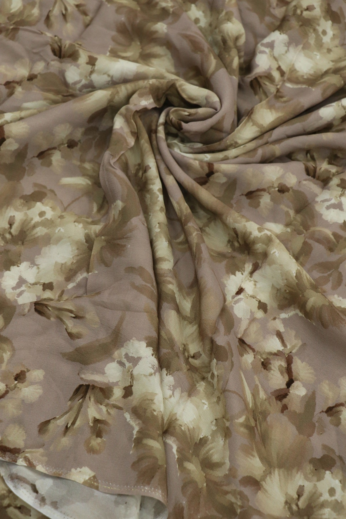 Grey Color With Red & Pink Floral Printed crepe Fabric