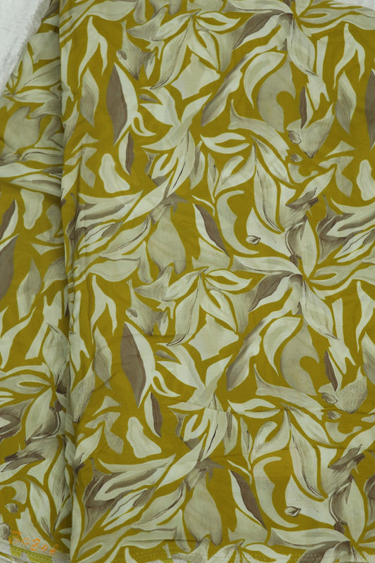 Tuberose Yellow With Cream Floral Printed Crepe Fabric