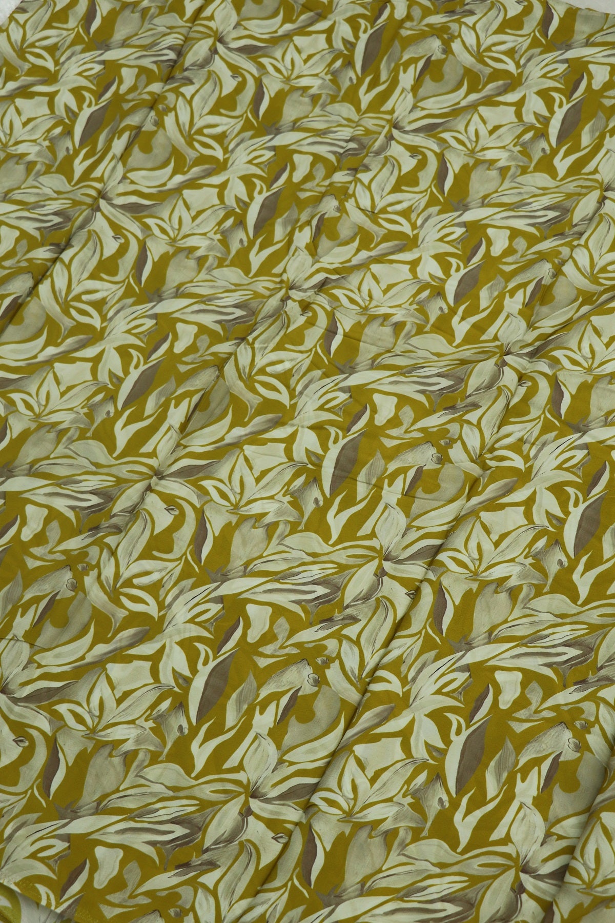Tuberose Yellow With Cream Floral Printed Crepe Fabric