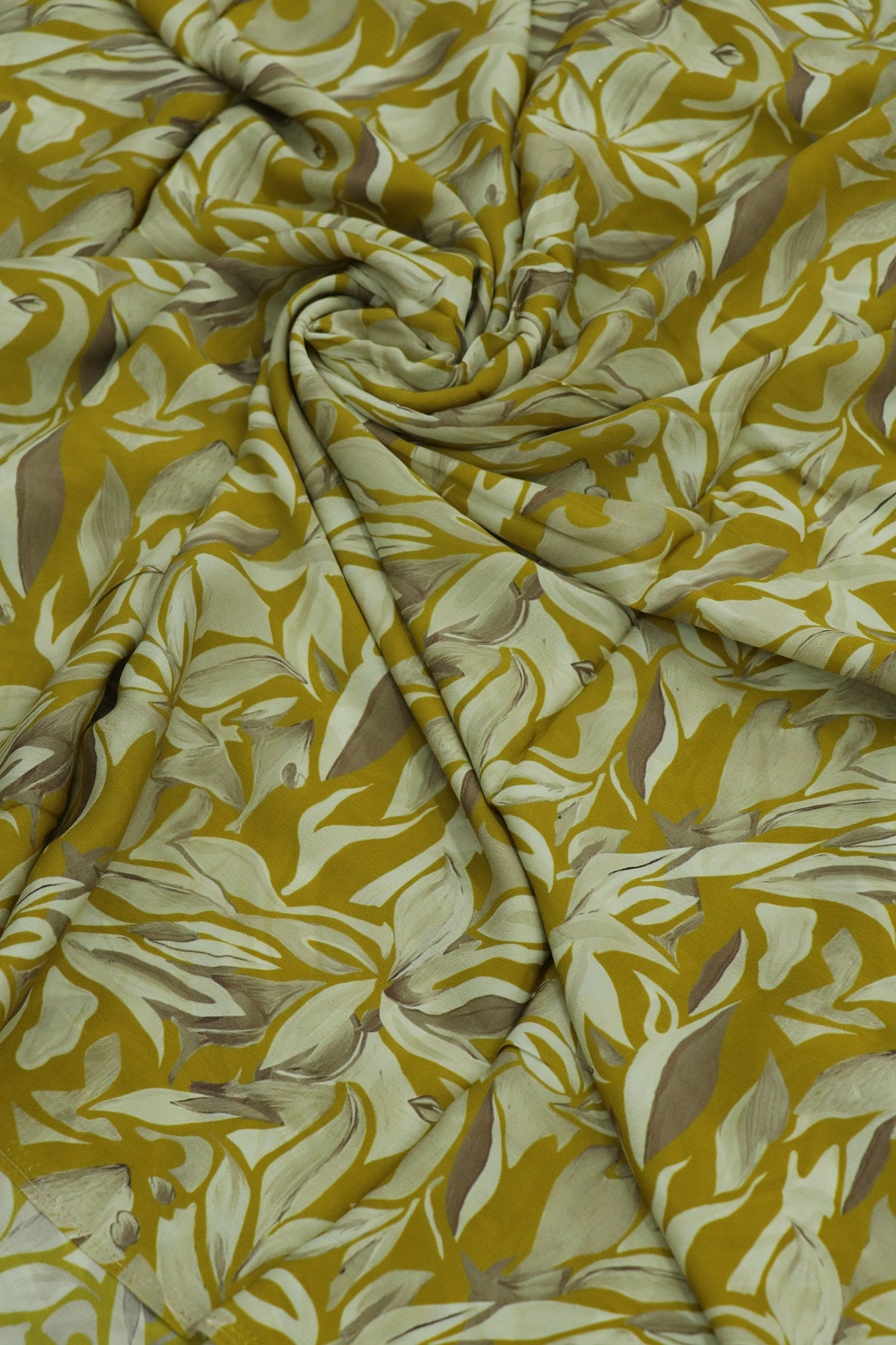 Tuberose Yellow With Cream Floral Printed Crepe Fabric