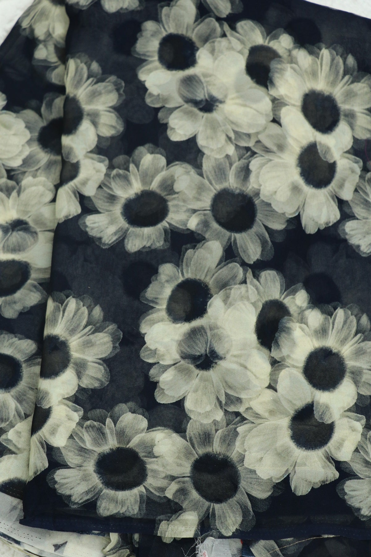Liberty Blue With Hues of Daisy White Floral Printed Georgette Fabric