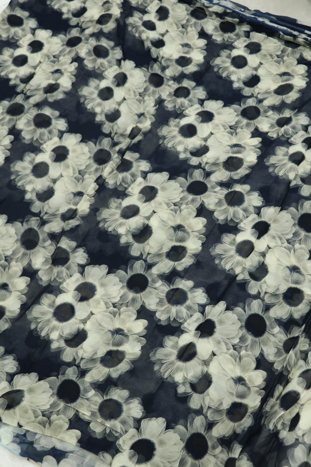 Liberty Blue With Hues of Daisy White Floral Printed Georgette Fabric