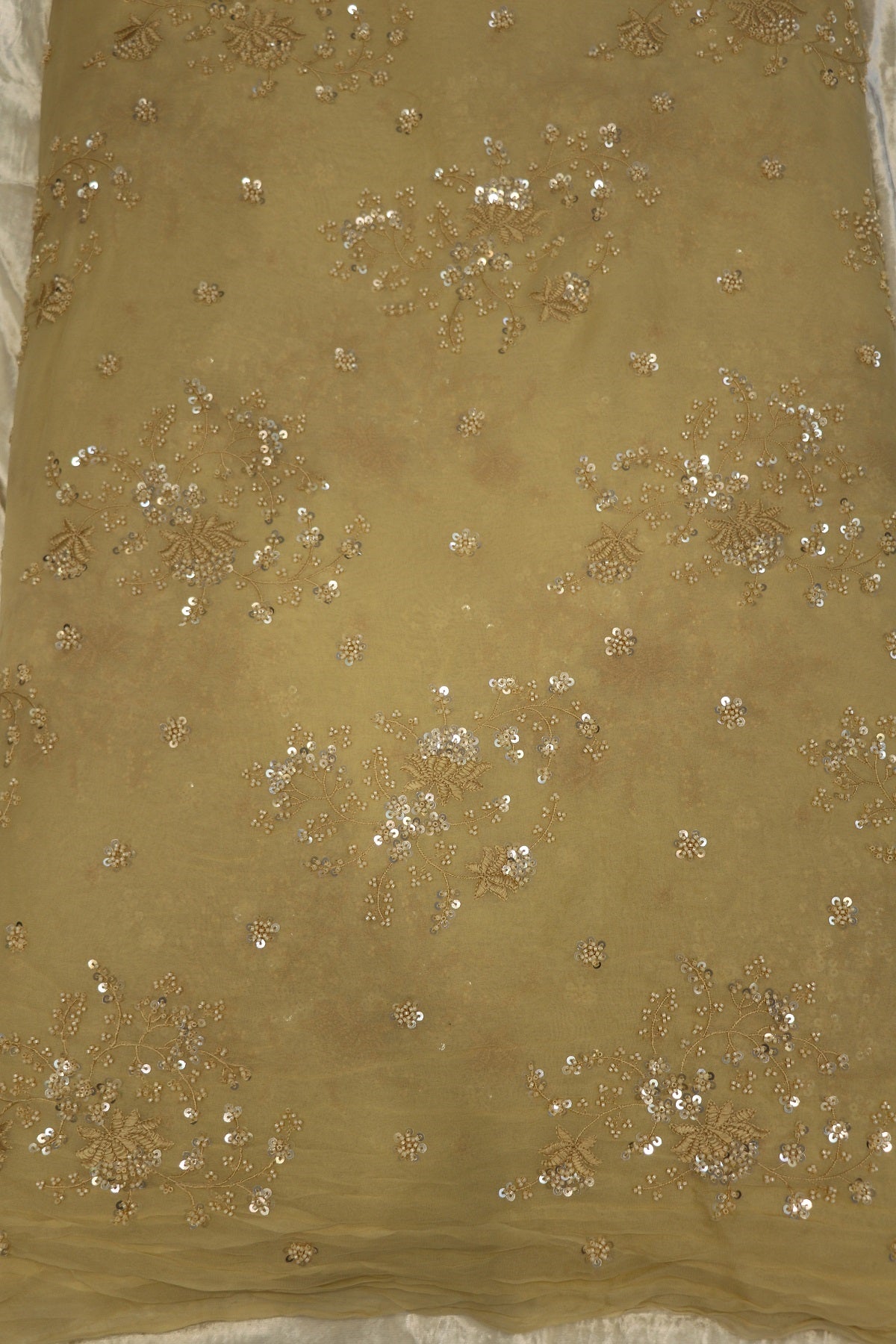 Georgette Embroidered Fabric With Cutbeads & Sequins